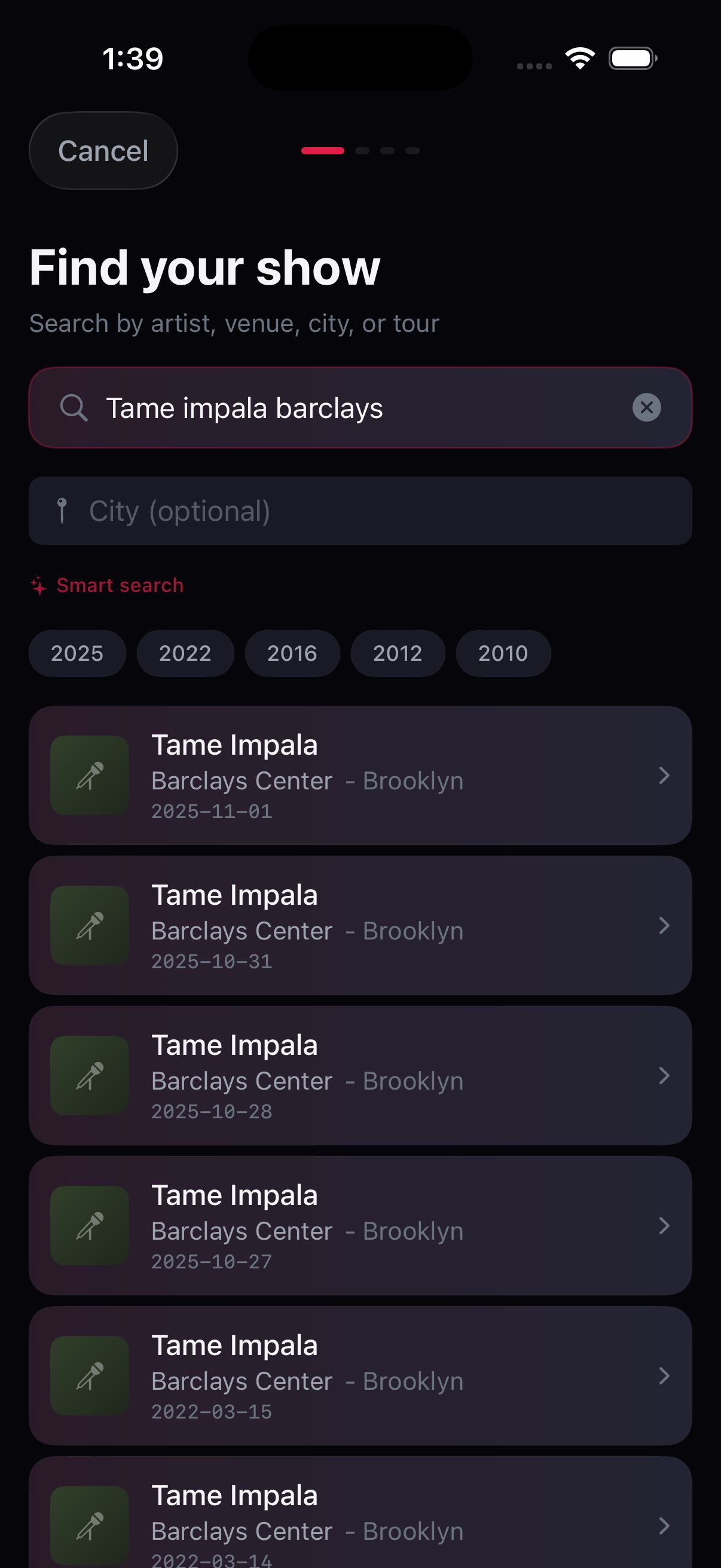 Search for concerts